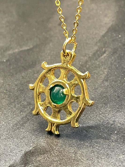 邪を砕き幸運が回り続ける!法輪(ダルマチャクラ)&人間関係・ストレス回避のグリーンめのう ネックレス