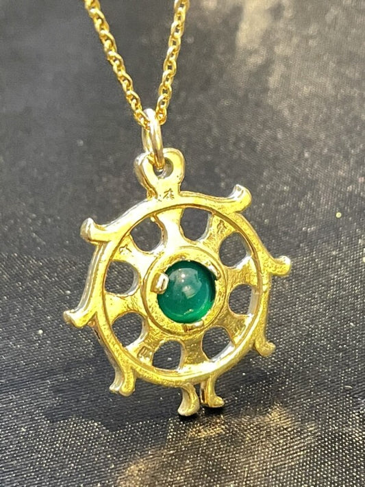 邪を砕き幸運が回り続ける!法輪(ダルマチャクラ)&人間関係・ストレス回避のグリーンめのう ネックレス