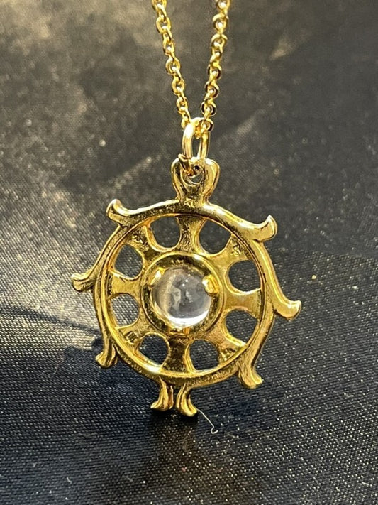 邪を砕き幸運が回り続ける!法輪(ダルマチャクラ)&全てを浄化する水晶 ネックレス