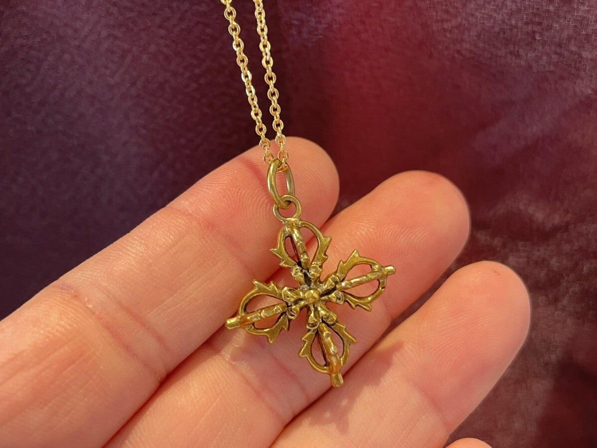 最強!邪気を祓い、あらゆる事を成功・成就させる!チベットの開運密教法具 ダブルドルジェ ゴールドネックレス