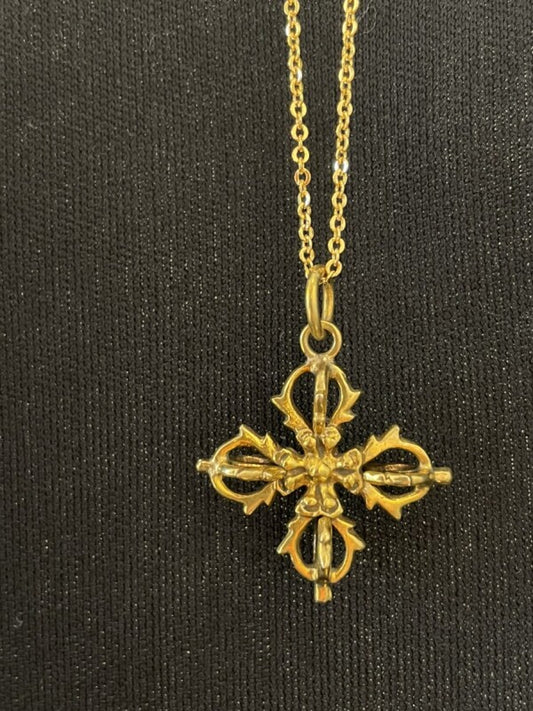 最強!邪気を祓い、あらゆる事を成功・成就させる!チベットの開運密教法具 ダブルドルジェ ゴールドネックレス