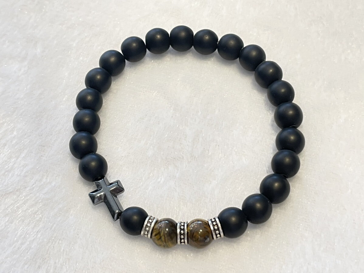 あなたを邪気から守り金運を助ける♪ ヘマタイトクロスブレス