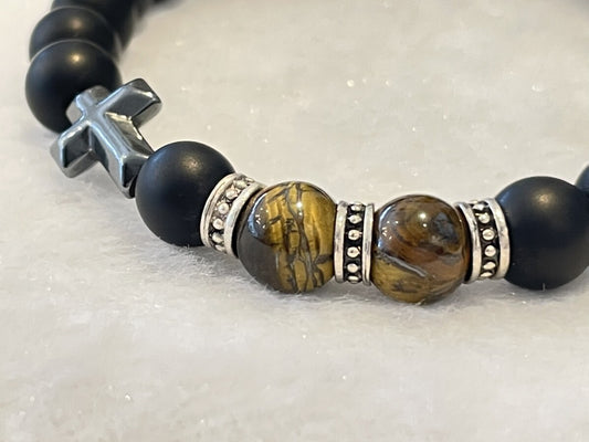 あなたを邪気から守り金運を助ける♪ ヘマタイトクロスブレス