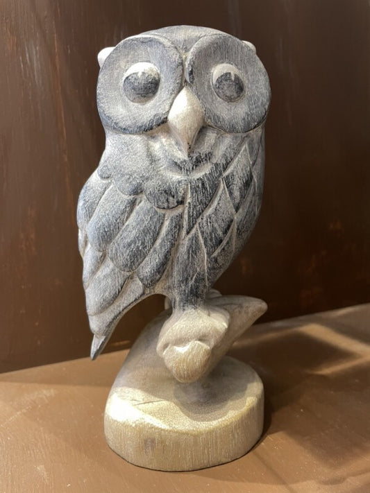 幸運を掴む♪枝乗りふくろうグレー