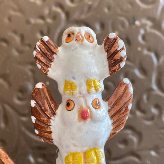 沢山の幸せを招き入れる♪親子3匹フクロウ 白