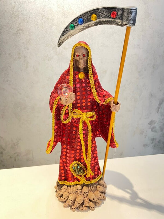 どんな願いも叶えるといわれる奇跡の聖人!サンタ・ムエルテ像 EXサイズ RED