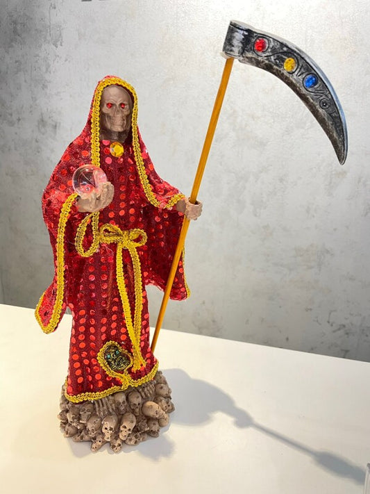 どんな願いも叶えるといわれる奇跡の聖人!サンタ・ムエルテ像 EXサイズ RED