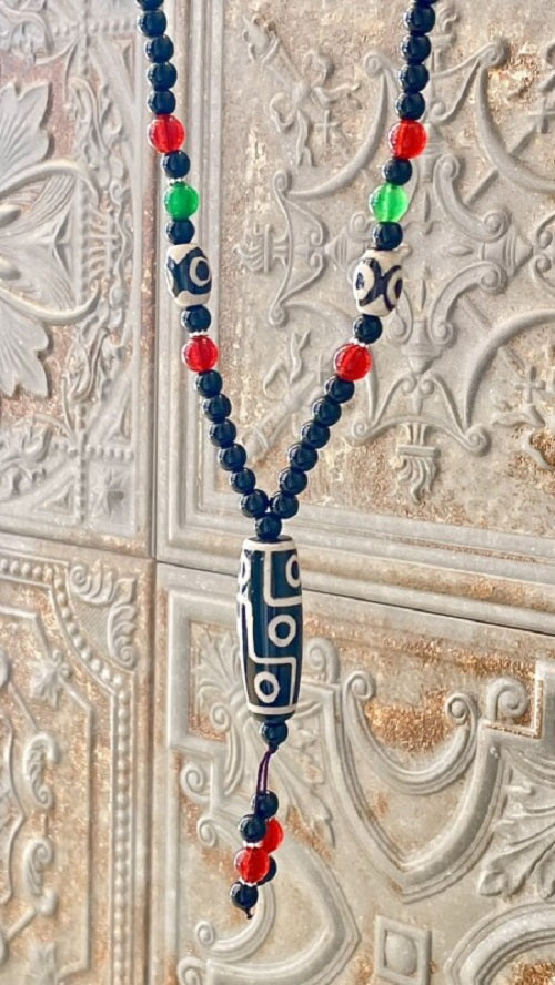 最高位!富と長寿!全てを手に入れ人生を大成功に導く!九眼&三眼天珠ネックレス 黒