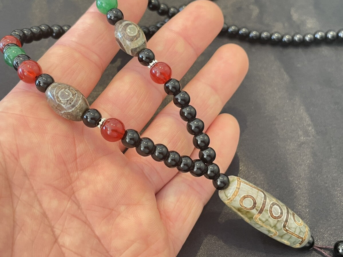 最高位!富と長寿!全てを手に入れ人生を大成功に導く!九眼&三眼天珠ネックレス 緑