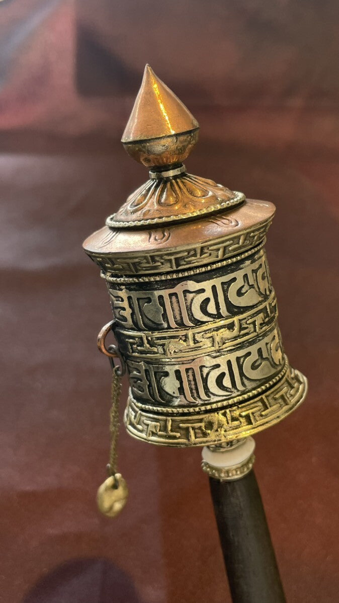 回る!様々な幸福を呼び寄せる・チベット密教の法具・マニ車 大 マントラ