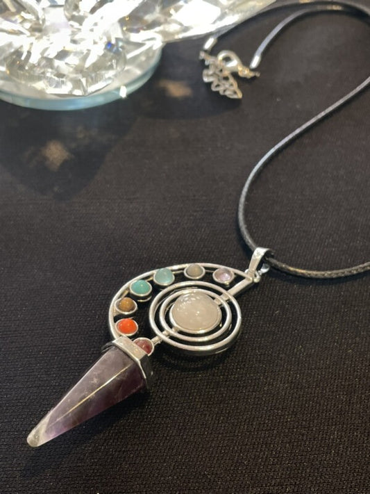 浄化の力!2WAY♪悩み事の答えを導き出す!アメジスト・7チャクラ+1ペンデュラム・ペンダントタイプ