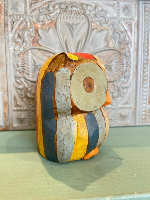 幸運こいこい♪木彫りアジアンフクロウ L