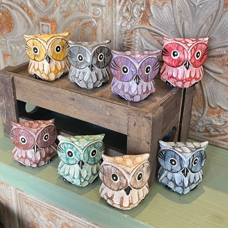 幸福・木彫りふくろう 紫