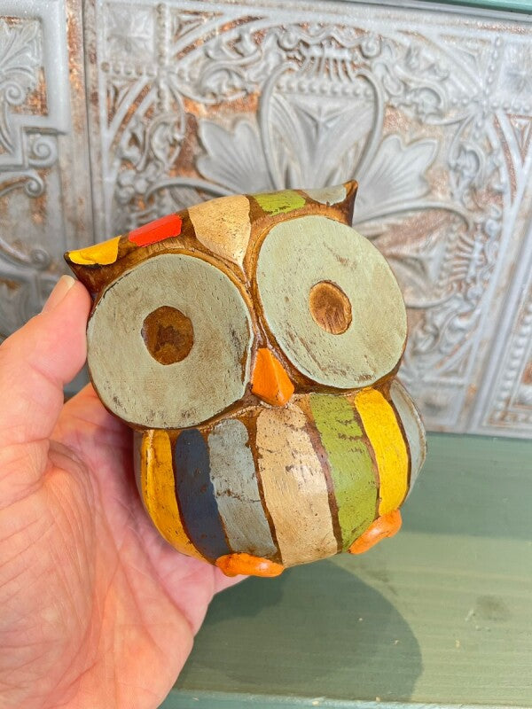 幸運こいこい♪木彫りアジアンフクロウ L