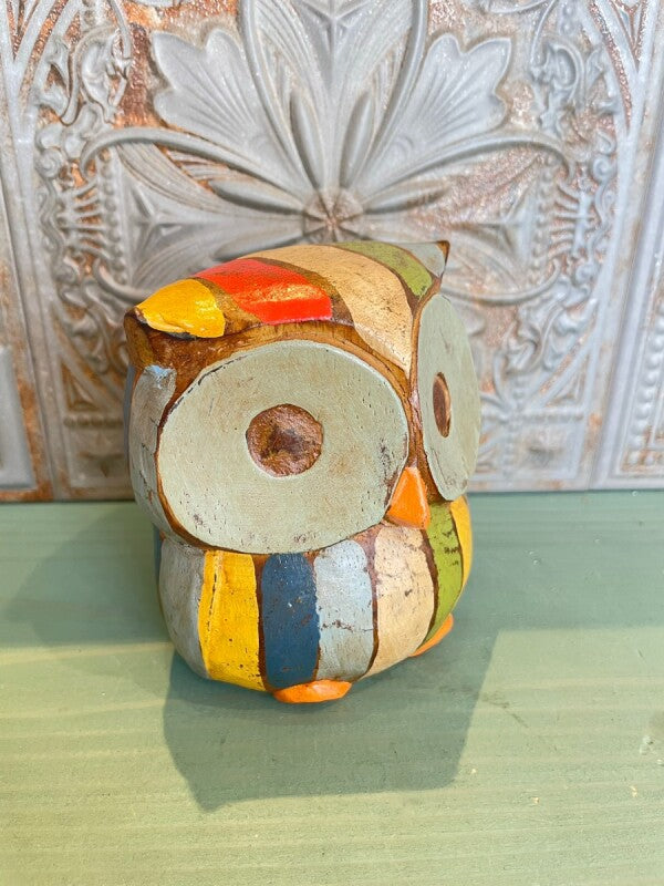 幸運こいこい♪木彫りアジアンフクロウ L