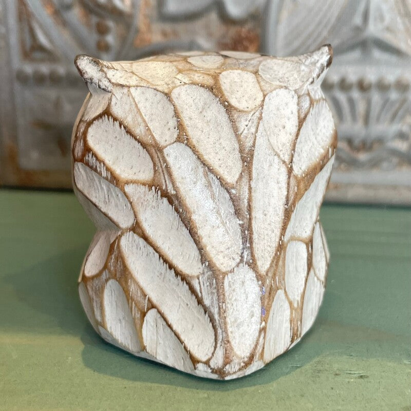 幸福・木彫りふくろう 茶