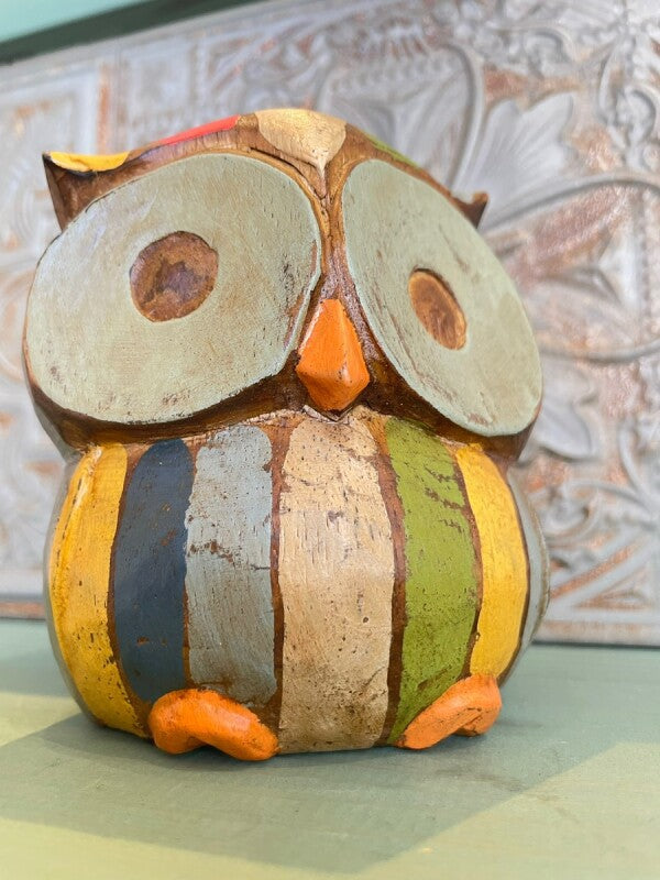 幸運こいこい♪木彫りアジアンフクロウ L