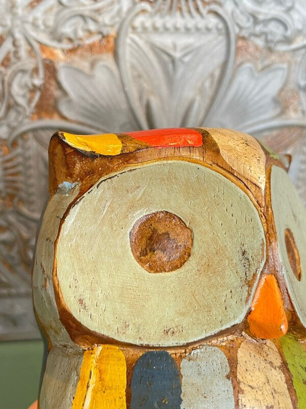 幸運こいこい♪木彫りアジアンフクロウ L