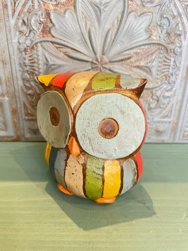 幸運こいこい♪木彫りアジアンフクロウ L