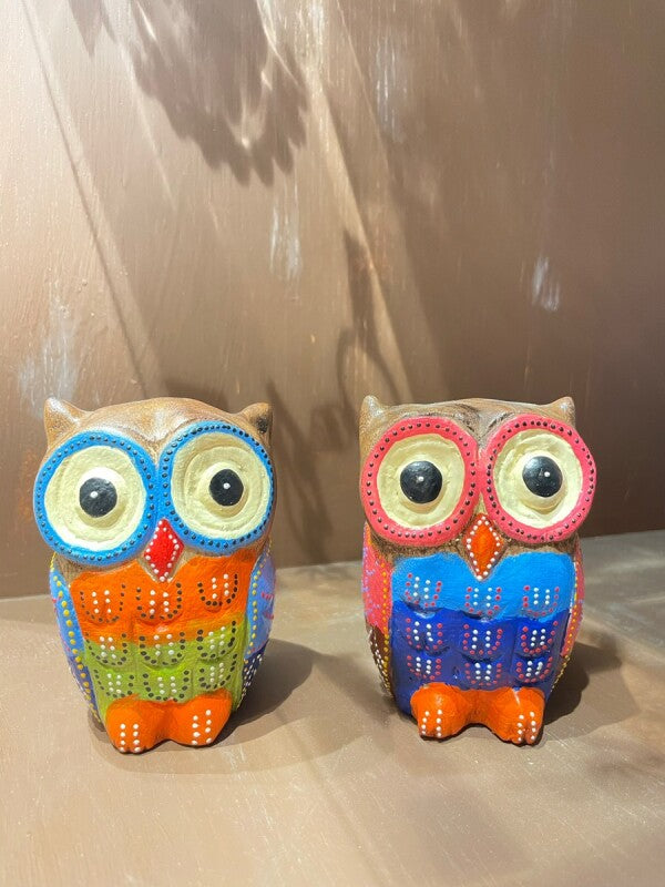 幸運こいこい♪木彫りカラフルふくろうO