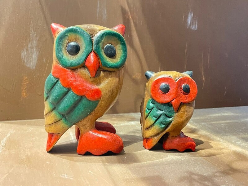 幸運♪赤いあんよの木彫りふくろう