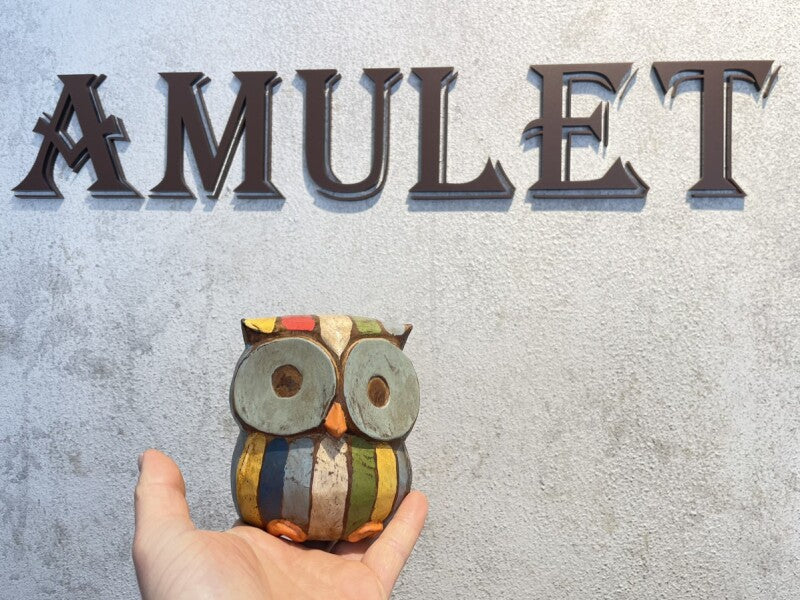 幸運こいこい♪木彫りアジアンフクロウ L