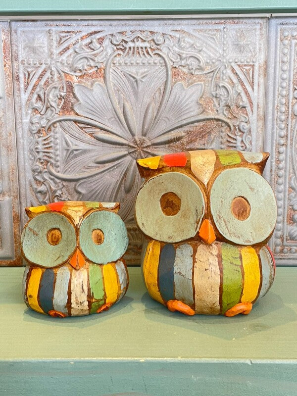 幸運こいこい♪木彫りアジアンフクロウ L