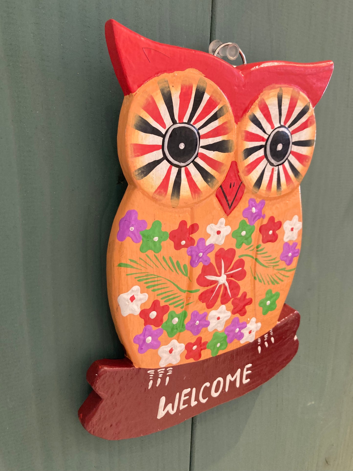 フクロウ ウェルカムボード/オレンジ 幸運を呼ぶ!