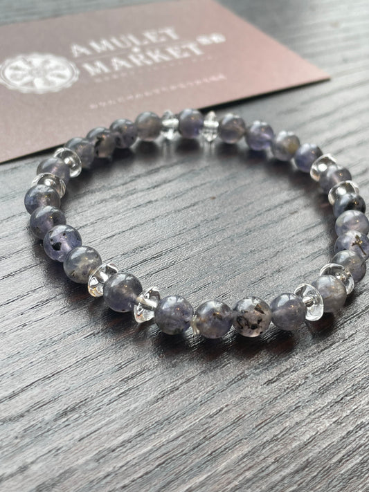 人生に羅針盤的導きを与える アイオライト&強力な浄化の力 水晶  ブレスレット