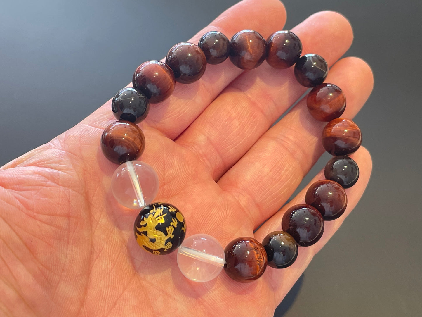 ありとあらゆる運気が上がる!自身の可能性を広げ、金運や仕事運を向上させ チャンスを掴む!霊獣四神彫りオニキス & パープルタイガーアイ ブレスレット