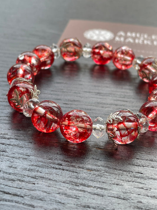 不安や迷いを無くし自信を引き出す! 人生の可能性を広げるレッドクラック水晶 ブレスレット