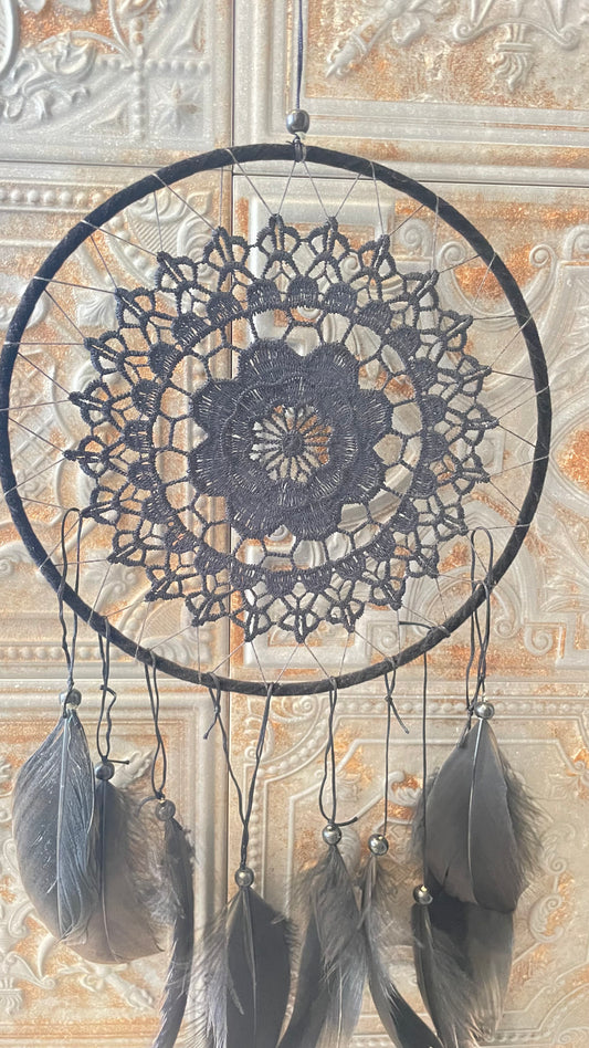 直径21センチ!悪いものを消滅させ夢を掴む🕸ドリームキャッチャーラージ 黒レース