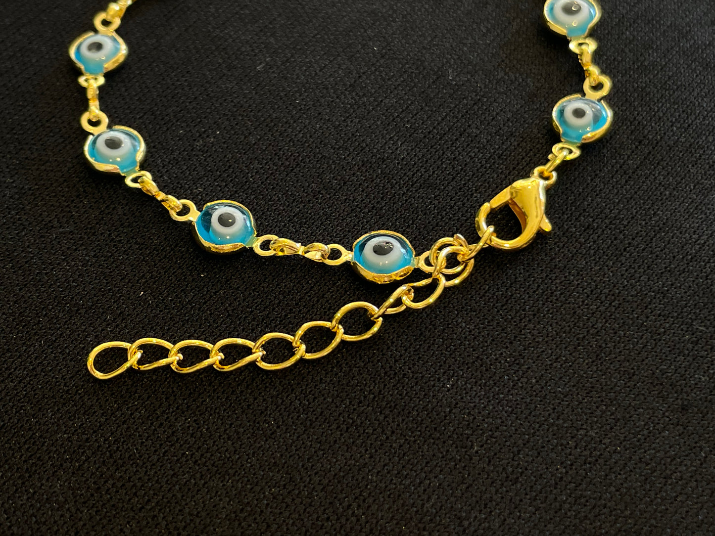 厄除け☆ナザールボンジュウ★細めブレスレット ゴールド(アジャスター付)スカイブルー