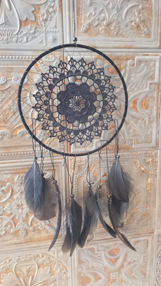直径21センチ!悪いものを消滅させ夢を掴む🕸ドリームキャッチャーラージ 黒レース
