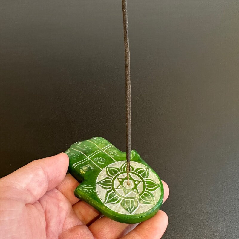 お香立皿 魔除けのハムサS グリーン