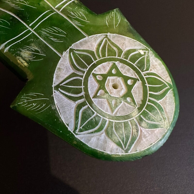 お香立皿 魔除けのハムサS グリーン