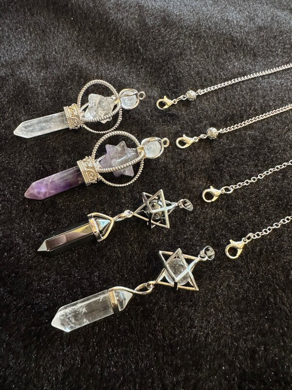 悩み事の答えを導き出す！水晶（クリスタル）☆ダブルポイントペンデュラム　強力なパワーを持つマカバスター付き