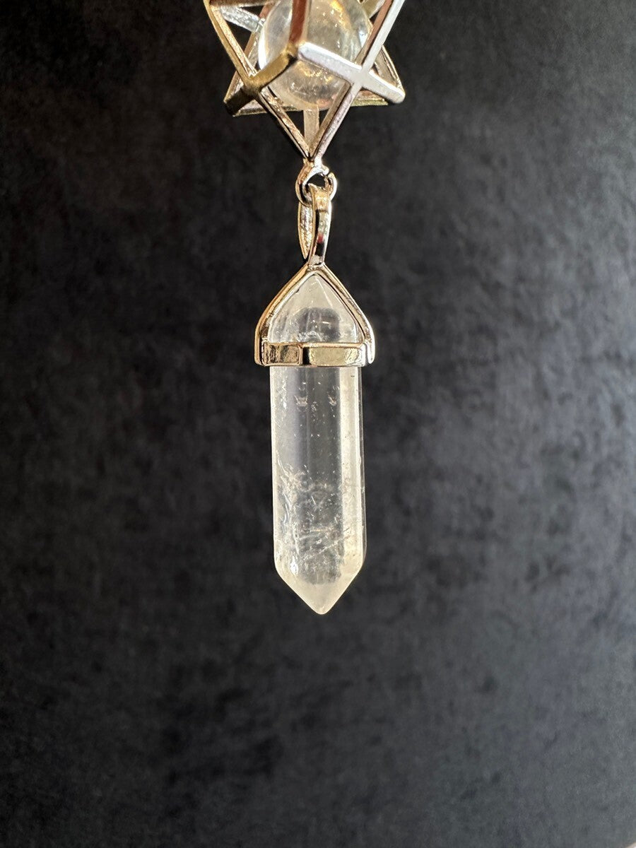悩み事の答えを導き出す！水晶（クリスタル）☆ダブルポイントペンデュラム　強力なパワーを持つマカバスター付き