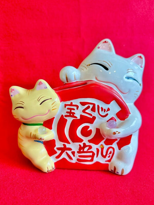 大当たり！！お金招き猫 宝くじ入れ　天然石付き💍